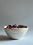 Load image into Gallery viewer, BALANCE - SMOKED QUARTZ CRYSTAL INFUSED AND DRIED ORGANIC ROSE PETALS SCENTED WHITE MINI CANDLE