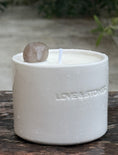 Load image into Gallery viewer, FLOW - SMOKY QUARTZ WITH FRANKINCENSE & FIG TINY WHITE CANDLE