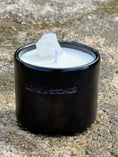 Load image into Gallery viewer, RAW ENERGY - RAW CRYSTAL QUARTZ WITH EUCALYPTUS AND ROSEMARY TINY BLACK CANDLE