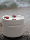 Load image into Gallery viewer, LOVE - A ROSE AND ROSE QUARTZ CRYSTAL INFUSED SCENTED WHITE TINY CANDLE