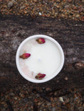 Load image into Gallery viewer, LOVE - A ROSE AND ROSE QUARTZ CRYSTAL INFUSED SCENTED WHITE TINY CANDLE