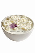 Load image into Gallery viewer, PROTECTION AFFIRMATION - A MESSAGE IN A CANDLE, AMETHYST, LEMON & ROSEMARY MINI WHITE CANDLE