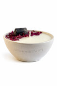 Load image into Gallery viewer, BALANCE - SMOKED QUARTZ CRYSTAL INFUSED AND DRIED ORGANIC ROSE PETALS SCENTED WHITE MINI CANDLE