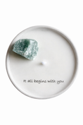 Load image into Gallery viewer, MANIFEST MANTRA CANDLE - GREEN AVENTURINE, PATCHOULI & BERGAMOT MINI WHITE CANDLE