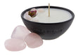 Load image into Gallery viewer, LOVE - ROSE QUARTZ WITH LAVENDER & GERANIUM AND DRIED ORGANIC ROSES MINI BLACK CANDLE