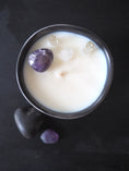 Load image into Gallery viewer, CALMING - AMETHYST & CRYSTAL QUARTZ INFUSED SCENTED CANDLE