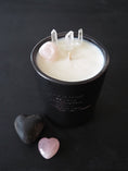 Load image into Gallery viewer, FAITH - ROSE QUARTZ AND CRYSTAL QUARTZ INFUSED SCENTED SMALL BLACK CANDLE