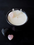 Load image into Gallery viewer, FAITH - ROSE QUARTZ AND CRYSTAL QUARTZ INFUSED SCENTED SMALL BLACK CANDLE