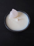 Load image into Gallery viewer, RAW DREAM - RAW ROSE QUARTZ WITH LAVENDER & LEMON MINI BLACK CANDLE