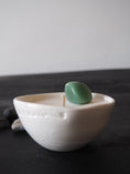 Load image into Gallery viewer, MANIFEST - GREEN AVENTURINE WITH PATCHOULI & BERGAMOT MINI WHITE CANDLE