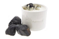 Load image into Gallery viewer, LET GO - BLACK TOURMALINE WITH LAVENDER & LEMON AND DRIED SAGE TINY WHITE CANDLE