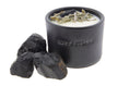 Load image into Gallery viewer, LET GO - BLACK TOURMALINE WITH LAVENDER & LEMON WITH DRIED ORGANIC SAGE TINY BLACK CANDLE