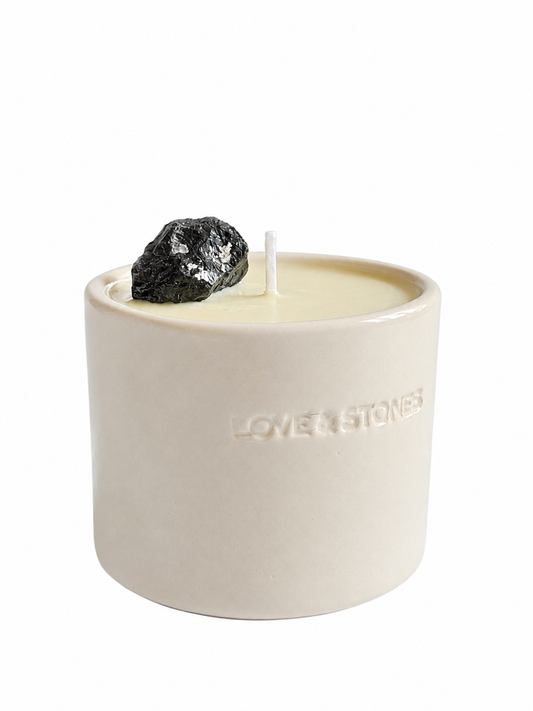HEAL - BLACK TOURMALINE, PATCHOULI & LEMONGRASS TINY WHITE CANDLE