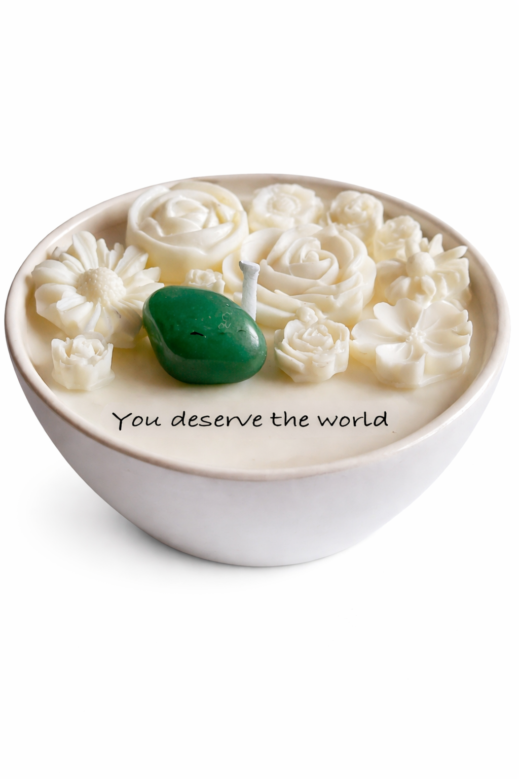 MANIFEST AFFIRMATION CANDLE - GREEN TOURMALINE, PATCHOULI & BERGAMOT MINI WHITE CANDLE