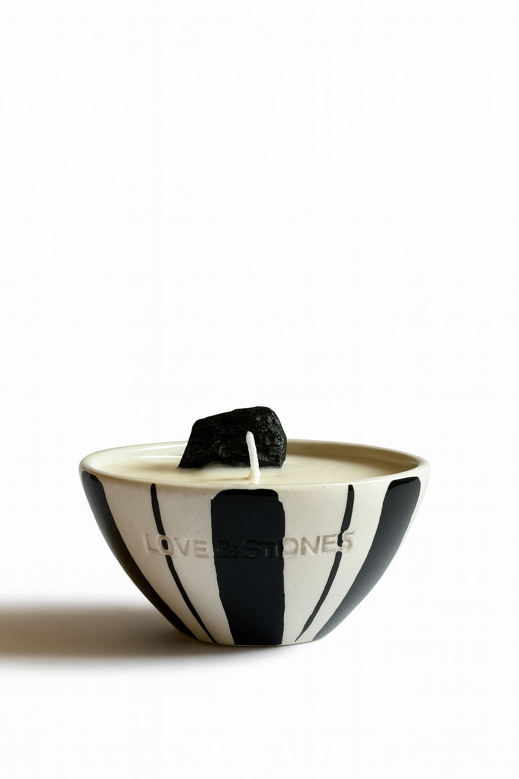 HEAL  - BLACK TOURMALINE WITH LEMONGRASS & PATCHOULI MINI STRIPED CANDLE