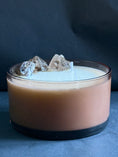 Load image into Gallery viewer, FLOW - SMOKED QUARTZ CRYSTAL INFUSED SCENTED PETIT  BROWN GLASS CANDLE
