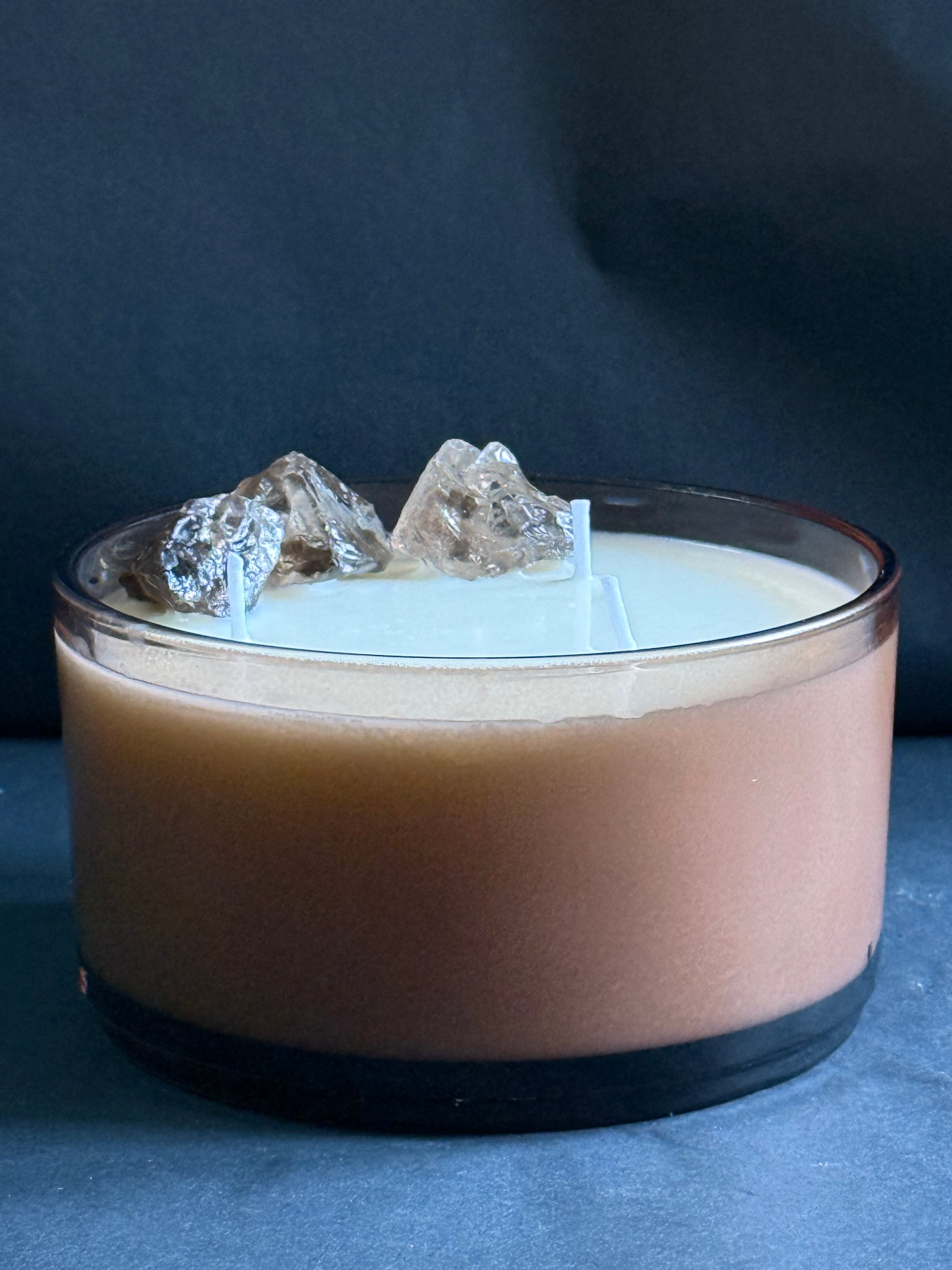 FLOW - SMOKED QUARTZ CRYSTAL INFUSED SCENTED PETIT  BROWN GLASS CANDLE