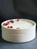 Load image into Gallery viewer, LOVE - ROSE QUARTZ & DRIED ORGANIC ROSE BUD CRYSTAL INFUSED SCENTED LARGE WHITE CERAMIC CANDLE
