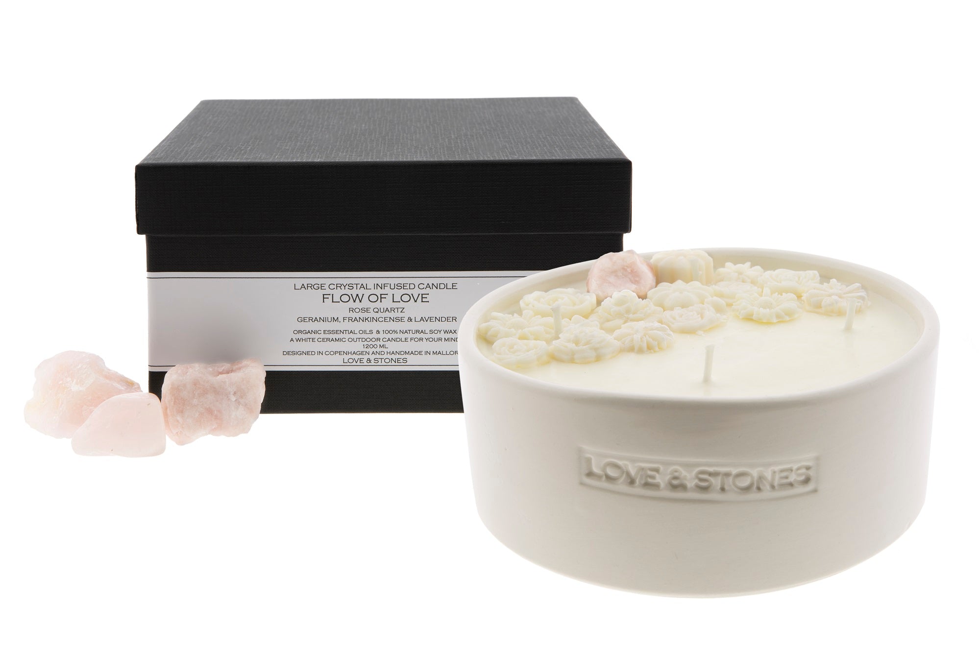 FLOW OF LOVE - ROSE QUARTZ INFUSED SCENTED LARGE CANDLE