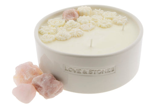 FLOW OF LOVE - ROSE QUARTZ INFUSED SCENTED LARGE CANDLE