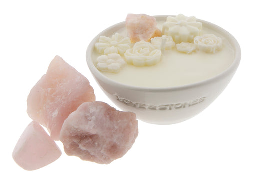 FLOW OF LOVE - ROSE QUARTZ CRYSTAL INFUSED SCENTED MINI CANDLE