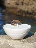 Load image into Gallery viewer, FLOW - SMOKED QUARTZ CRYSTAL INFUSED SCENTED MINI WHITE CERAMIC CANDLE
