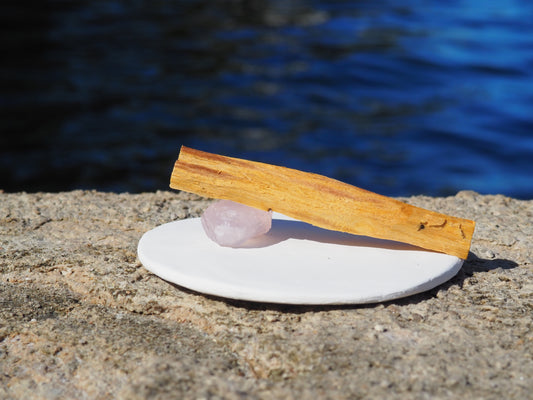 LIFE BY HAND ROSE QUARTZ CRYSTAL PALO SANTO BURNER SET