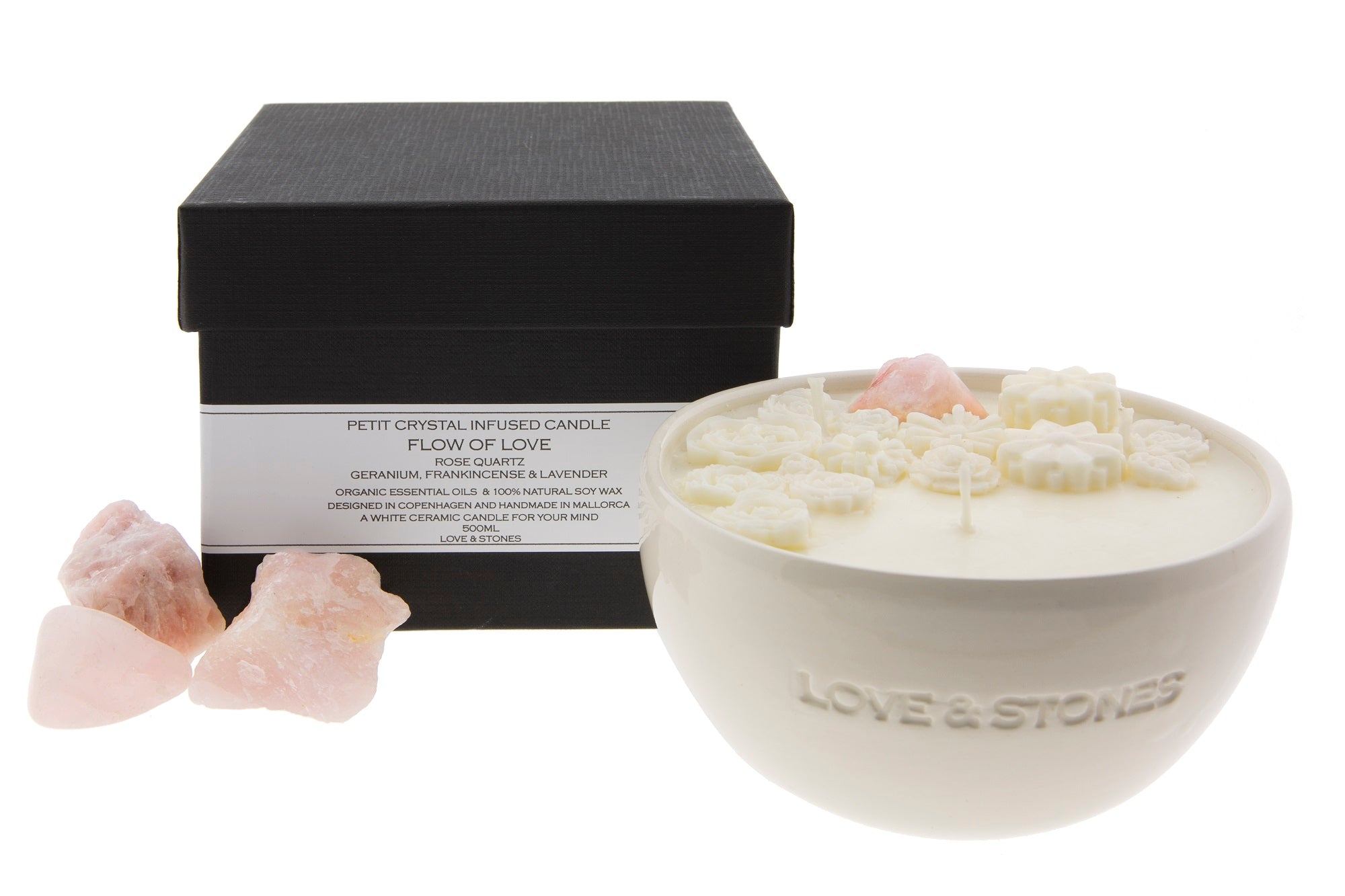 FLOW OF LOVE - ROSE QUARTZ CRYSTAL INFUSED SCENTED PETIT CANDLE