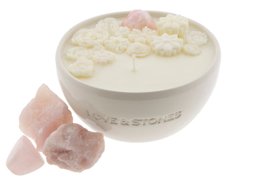 FLOW OF LOVE - ROSE QUARTZ CRYSTAL INFUSED SCENTED PETIT CANDLE