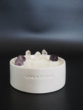 Load image into Gallery viewer, CALMING - AMETHYST AND CRYSTAL QUARTZ INFUSED SCENTED LARGE WHITE CANDLE
