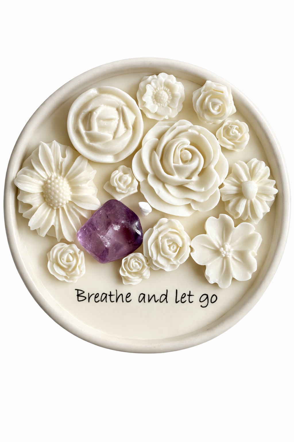 PROTECTION AFFIRMATION - A MESSAGE IN A CANDLE, AMETHYST, LEMON & ROSEMARY MINI WHITE CANDLE