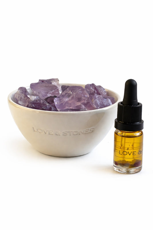 CALMING - RAW AMETHYST CRYSTAL STONE  MINI WHITE DIFFUSER
