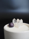 Load image into Gallery viewer, CALMING - AMETHYST AND CRYSTAL QUARTZ INFUSED SCENTED TINY WHITE CANDLE
