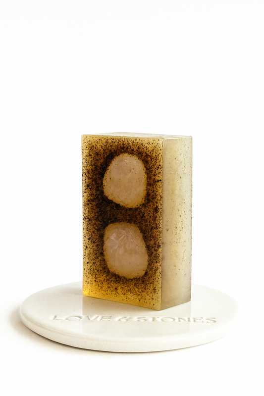 FLOW OF LOVE - ROSE QUARTZ INFUSED EXFOLIATER SCENTED ORGANIC BODY SOAP BAR