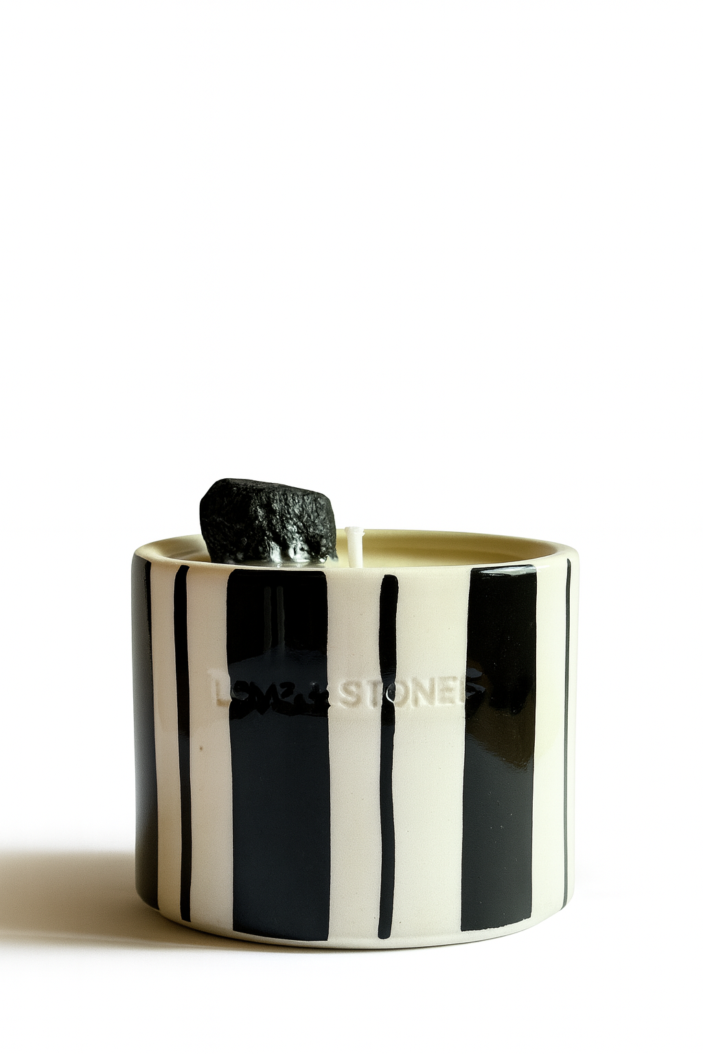 HEAL - BLACK TOURMALINE WITH LEMONGRASS & PATCHOULI STRIPED TINY CANDLE