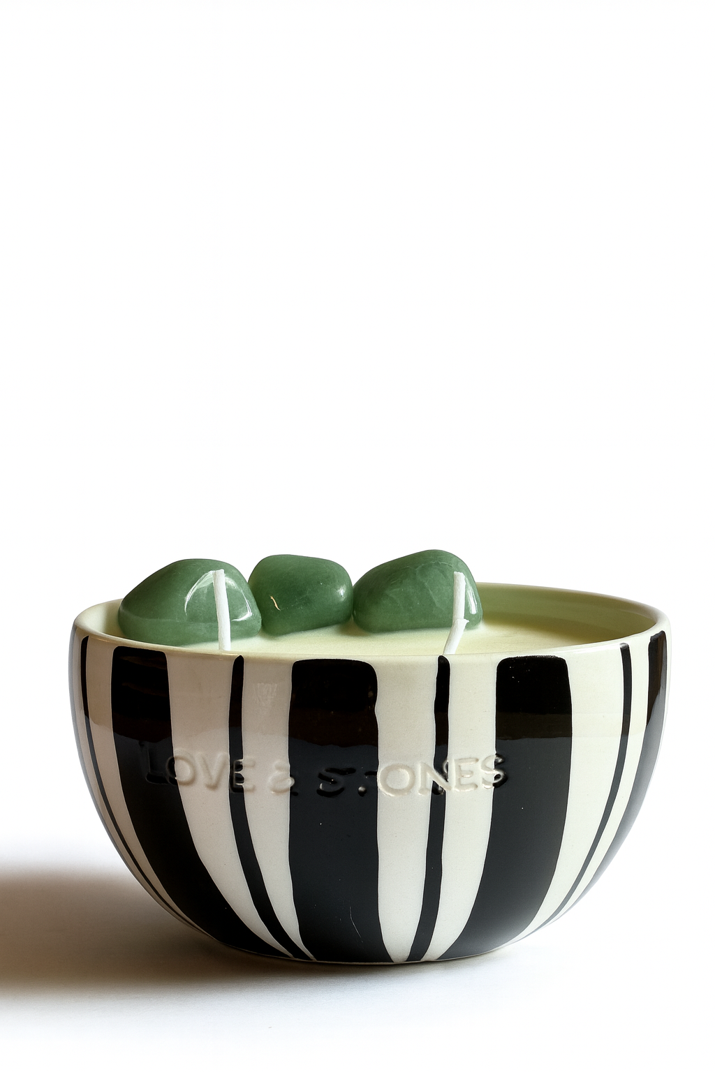 MANIFEST- GREEN AVENTURINE WITH PATCHOULI & BERGAMOT PETIT STRIPED CANDLE