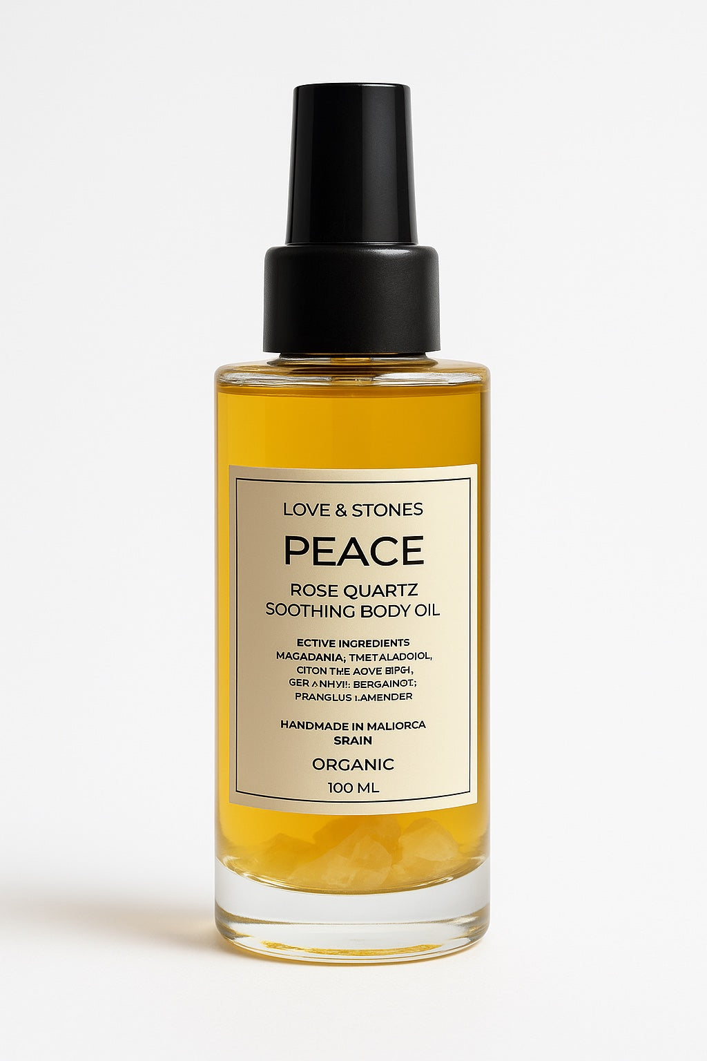 PEACE  - ROSE QUARTZ CRYSTAL INFUSED SOOTHING ORGANIC BODY OIL