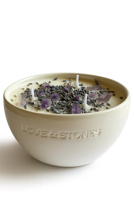 RESET - AMETHYST, LAVENDER & GRAPEFRUIT SCENTED PETIT WHITE CANDLE