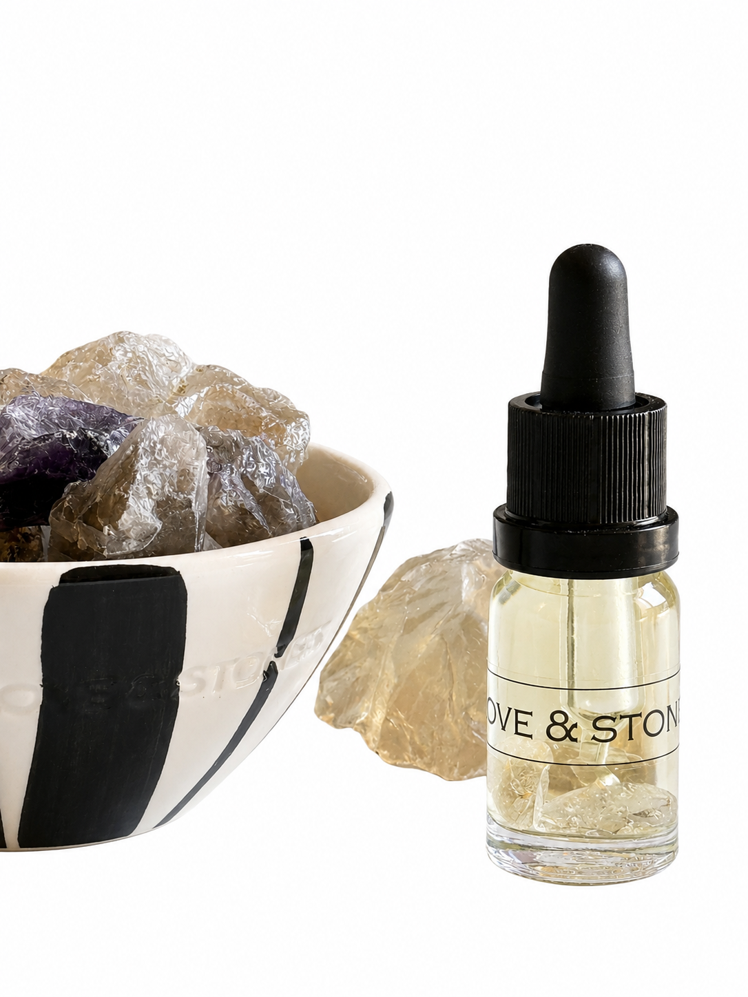 FLOW - SMOKED QARTZ, FIG & FRANKINCENSE RAW CRYSTAL MINI STRIPED DIFFUSER