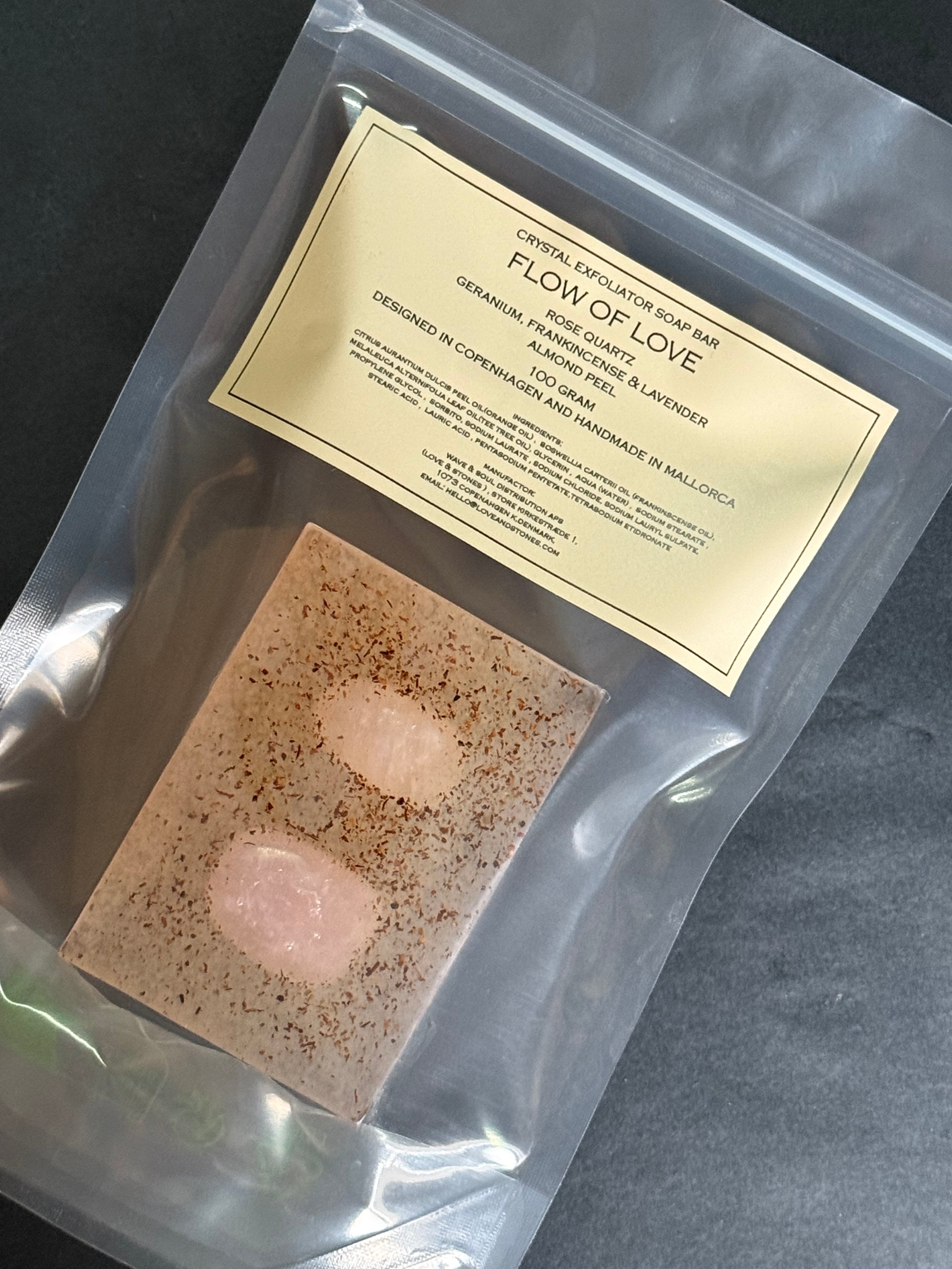 FLOW OF LOVE - ROSE QUARTZ INFUSED EXFOLIATER SCENTED ORGANIC BODY SOAP BAR