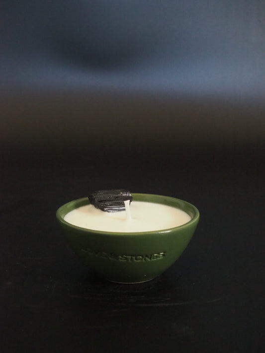 HEAL - BLACK TOURMALINE CRYSTAL INFUSED SCENTED MINI GREEN CANDLE