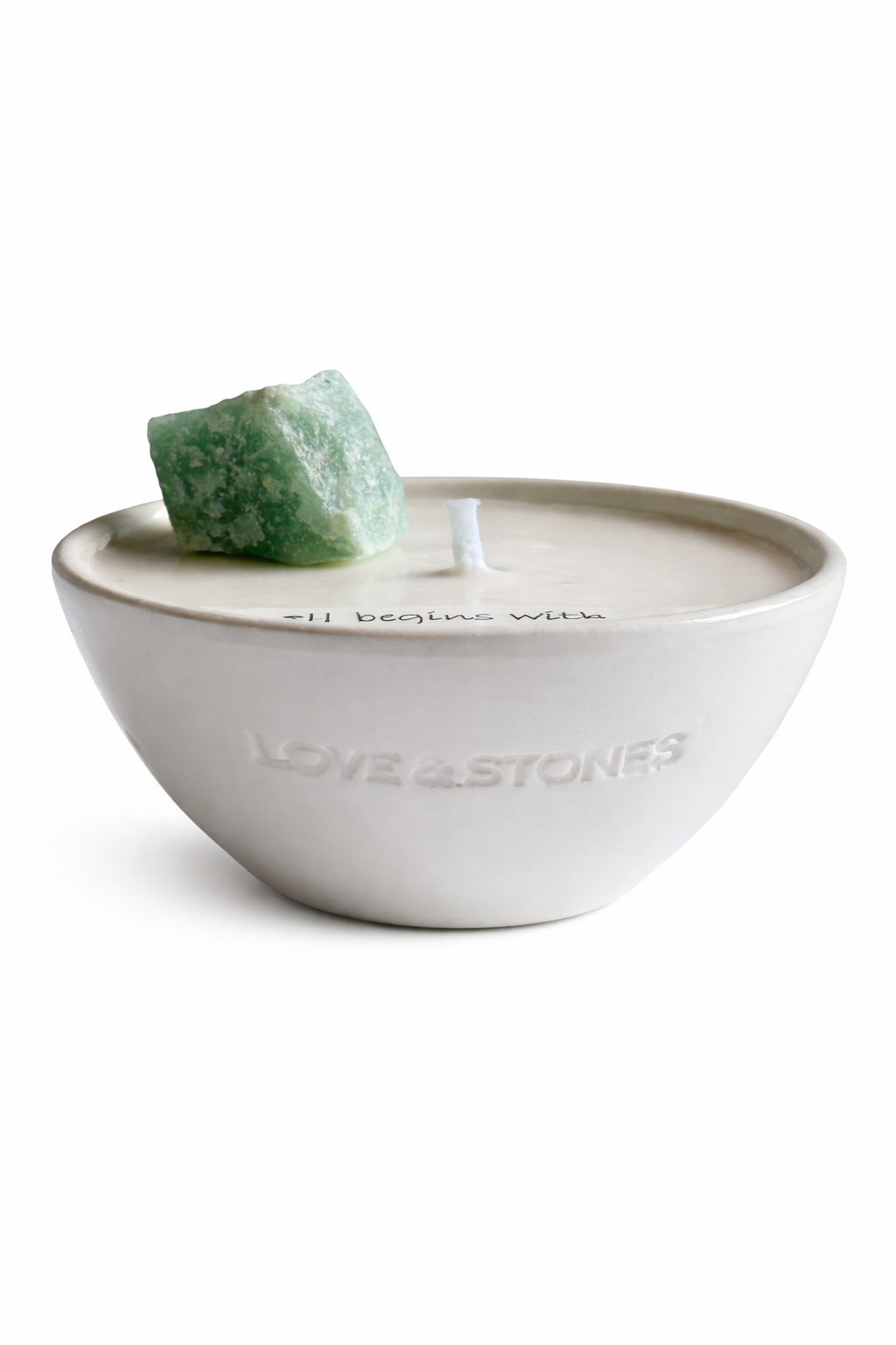MANIFEST MANTRA CANDLE - GREEN AVENTURINE, PATCHOULI & BERGAMOT MINI WHITE CANDLE