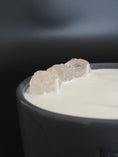 Load image into Gallery viewer, RAW ENERGY - RAW CRYSTAL QUARTZ INFUSED SCENTED LARGE GREY CANDLE
