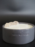 Load image into Gallery viewer, RAW ENERGY - RAW CRYSTAL QUARTZ INFUSED SCENTED LARGE GREY CANDLE
