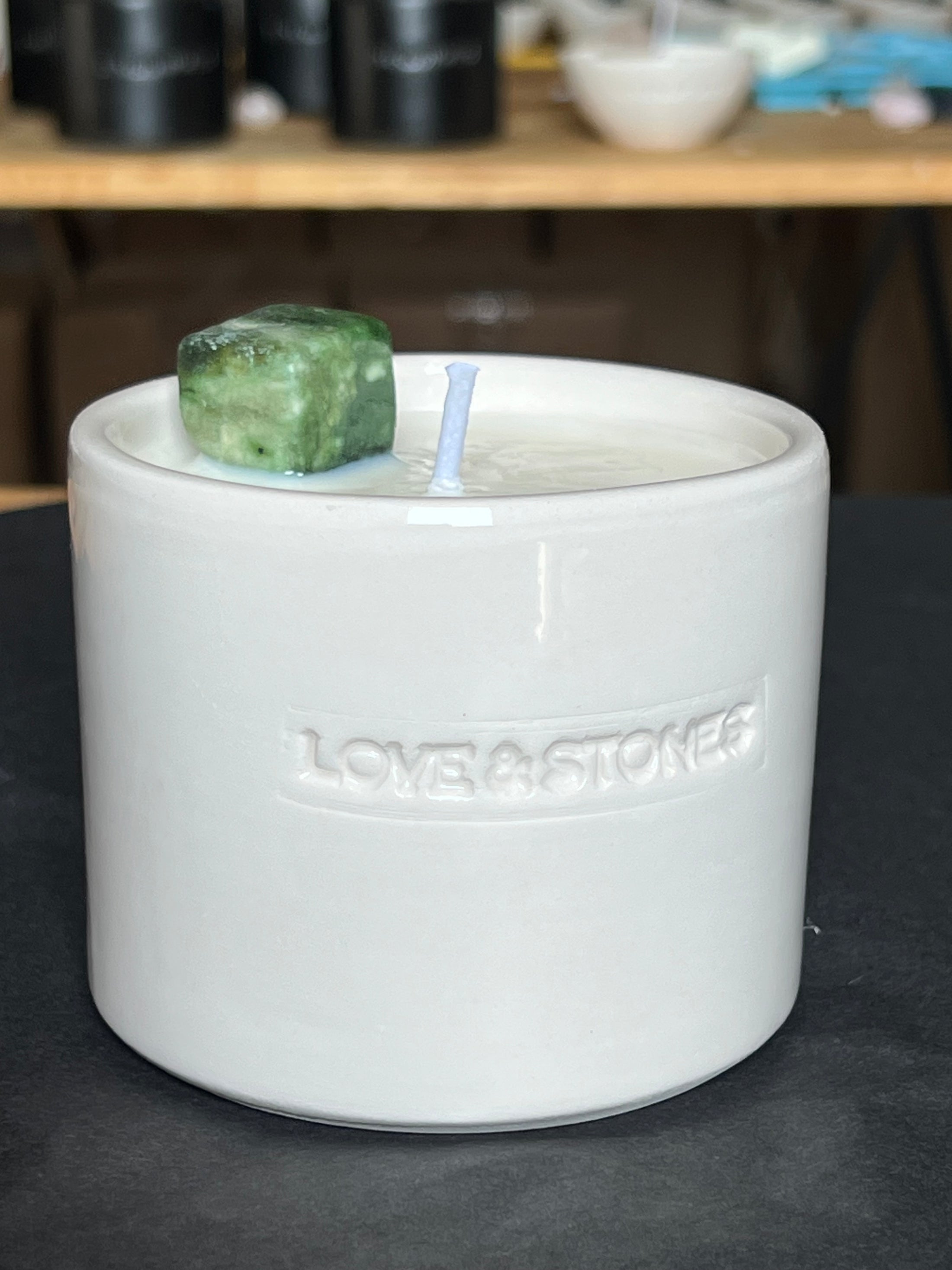 SOUL - JADE INFUSED SCENTED TINY WHITE HANDMADE CERAMIC CANDLE