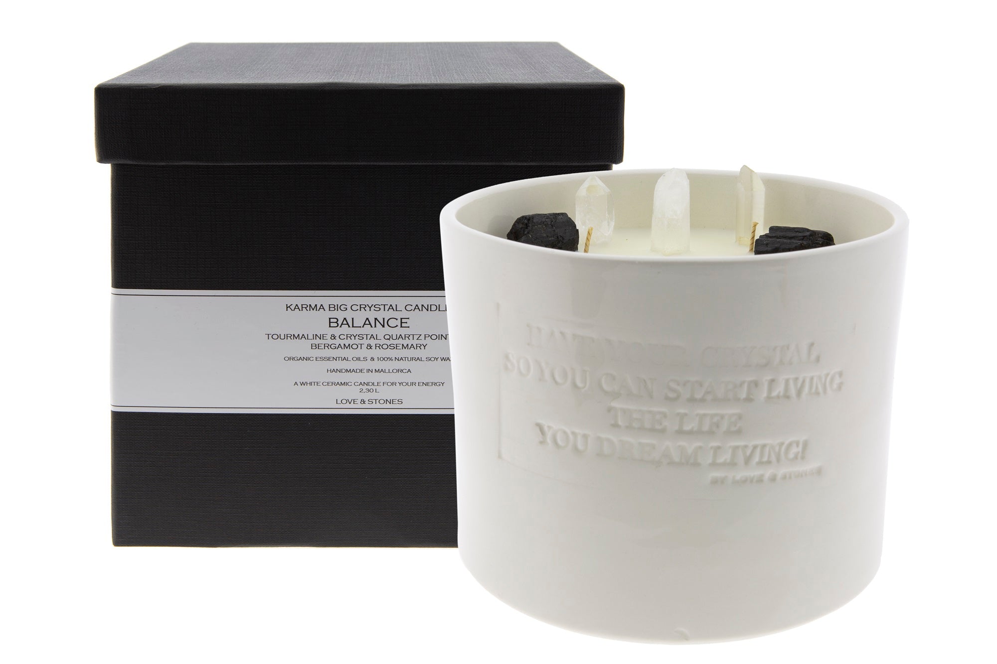 FEEL BALANCE - BLACK TOURMALINE & RAW CRYSTAL QUARTZ POINTER CRYSTAL INFUSED SCENTED CANDLE