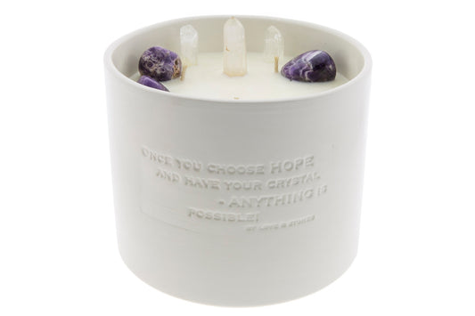 CALMING - AMETHYST & CRYSTAL QUARTZ STONE INFUSED SCENTED BIG CANDLE