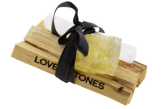 ABUNDANCE CRYSTAL BUNDLE - A RAW CITRINE CRYSTAL, SELENITE AND PALO SANTO