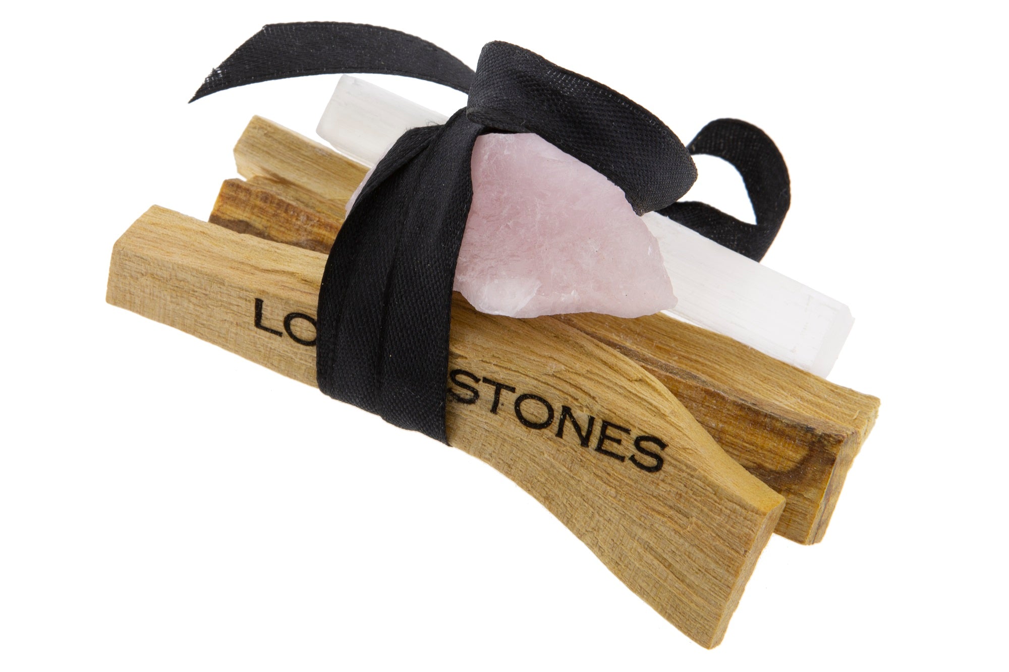 THE LOVE CRYSTAL BUNDLE - A RAW ROSE QUARTZ, SELENITE & PALO SANTO