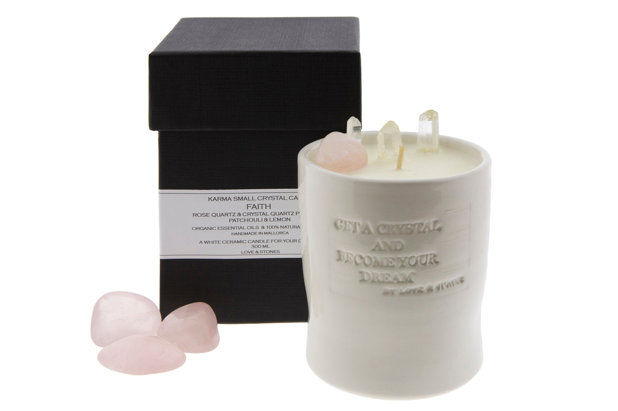 FAITH - ROSE QUARTZ & CRYSTAL QUARTZ CRYSTAL INFUSED SCENTED CANDLE